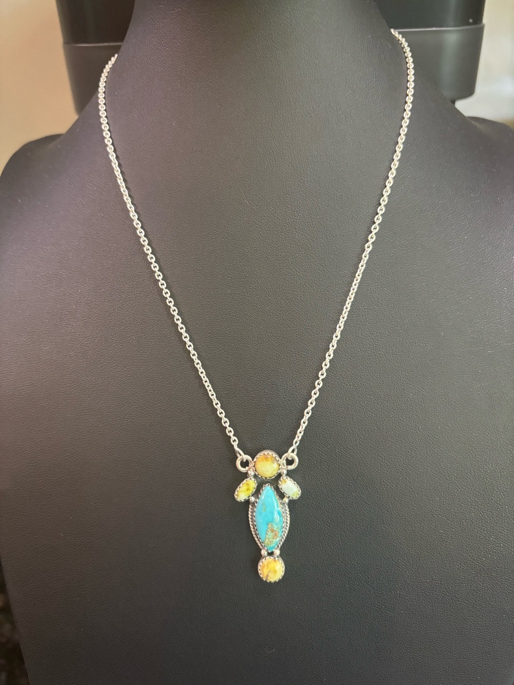 Turquoise and Palomino Sterling Silver Pendant Necklace NWOT - Picture 3 of 4